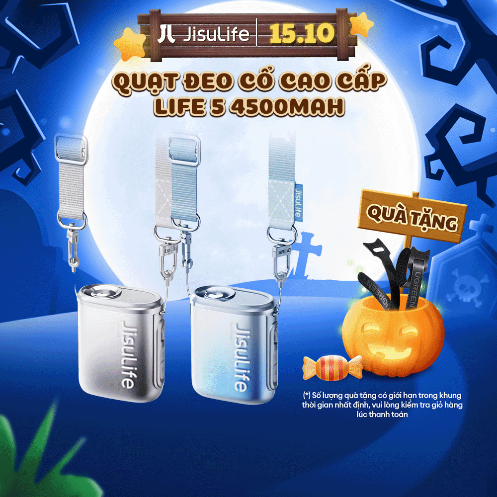 Quạt Đeo Cổ mini JisuLife Life 5 4500mAh Đa Dụng, 100 Cấp Độ Gió, Sử Dụng Đến 16 Giờ, Bảo Hành 12 Tháng Chính Hãng