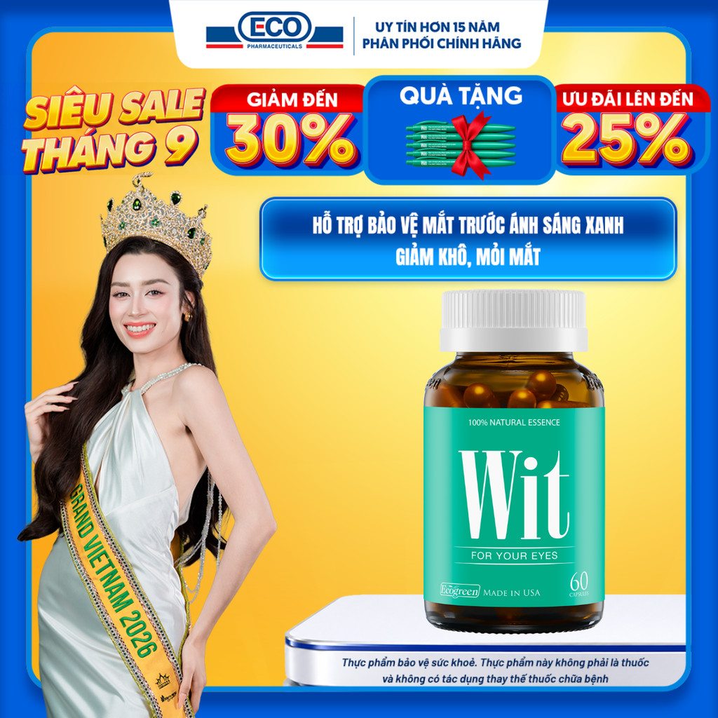 Viên Uống Bổ Mắt WIT Chính Hãng Giúp Tăng Cường Thị Lực, Giảm Khô Và Mỏi Mắt Chiết Xuất Thiên Nhiên Hộp 60 Viên