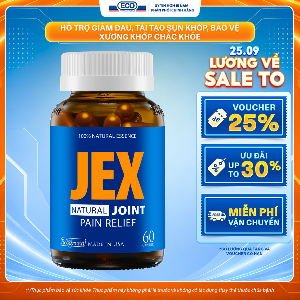 [Hộp 60v] Viên Uống Giảm Đau Xương Khớp JEX Ecogreen Tái Tạo Sụn Khớp