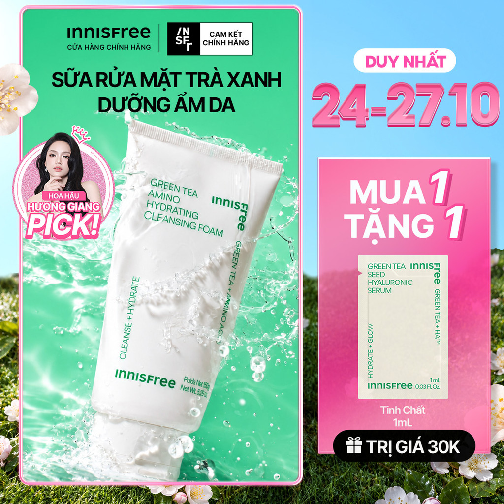Sữa rửa mặt trà xanh sạch sâu ẩm mịn INNISFREE Green Tea Amino Cleansing Foam 150g