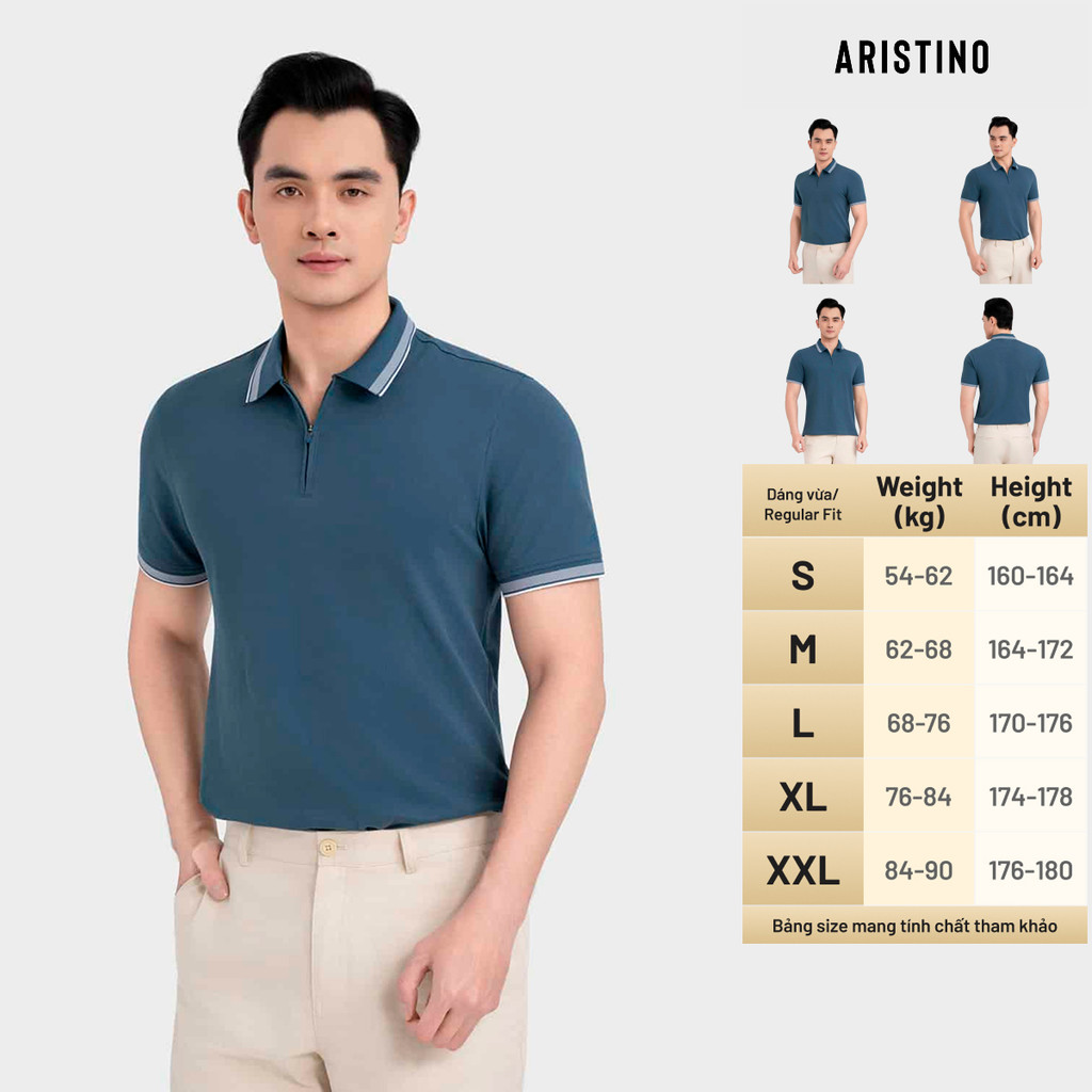 Áo Polo Nam Aristino Xanh Cổ Vịt Organic Cotton Khóa Kéo Sang Trọng Regular Fit APS010EDP01