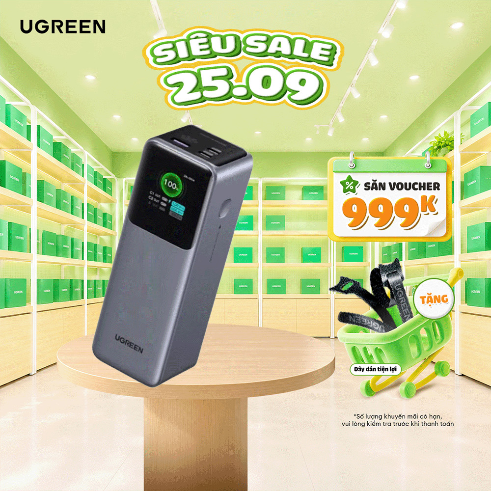 Pin Ugreen PB722 25000mAh-200W/20000mAh-130W/12000mAh-100W | Sử Dụng Lõi Pin Li-on | Màn Hình LED | BH 18 Tháng 1 Đổi 1