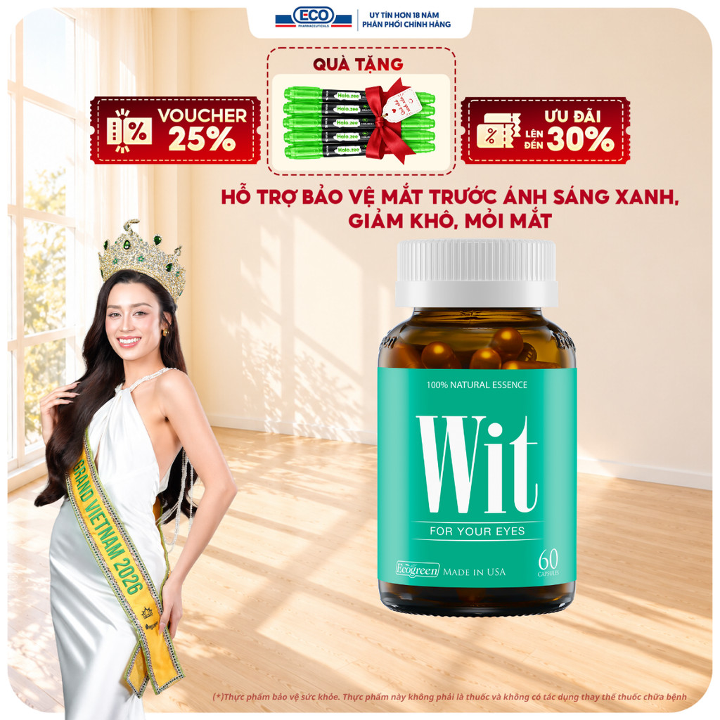 [Hộp 60v] Viên Uống Bổ Mắt WIT Ecogreen Giảm Mỏi Mắt, Tăng Cường Thị Lực Mắt Cho Bé Và Người Lớn