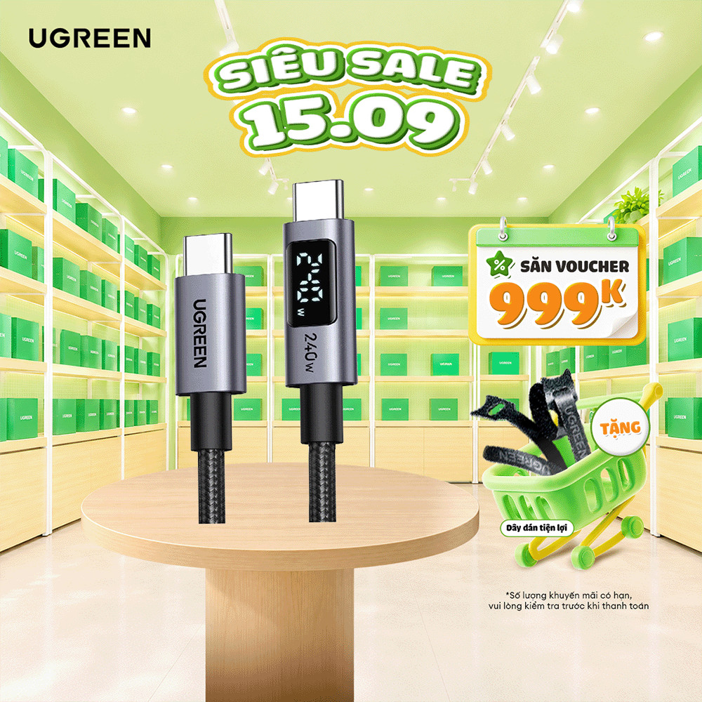 Cáp sạc USB C sang USB C Ugreen L530 LED | Sạc nhanh PD 240W E-Maker | Tốc độ truyền 480Mbps | Bảo Hành 18 Tháng 1 đổi 1