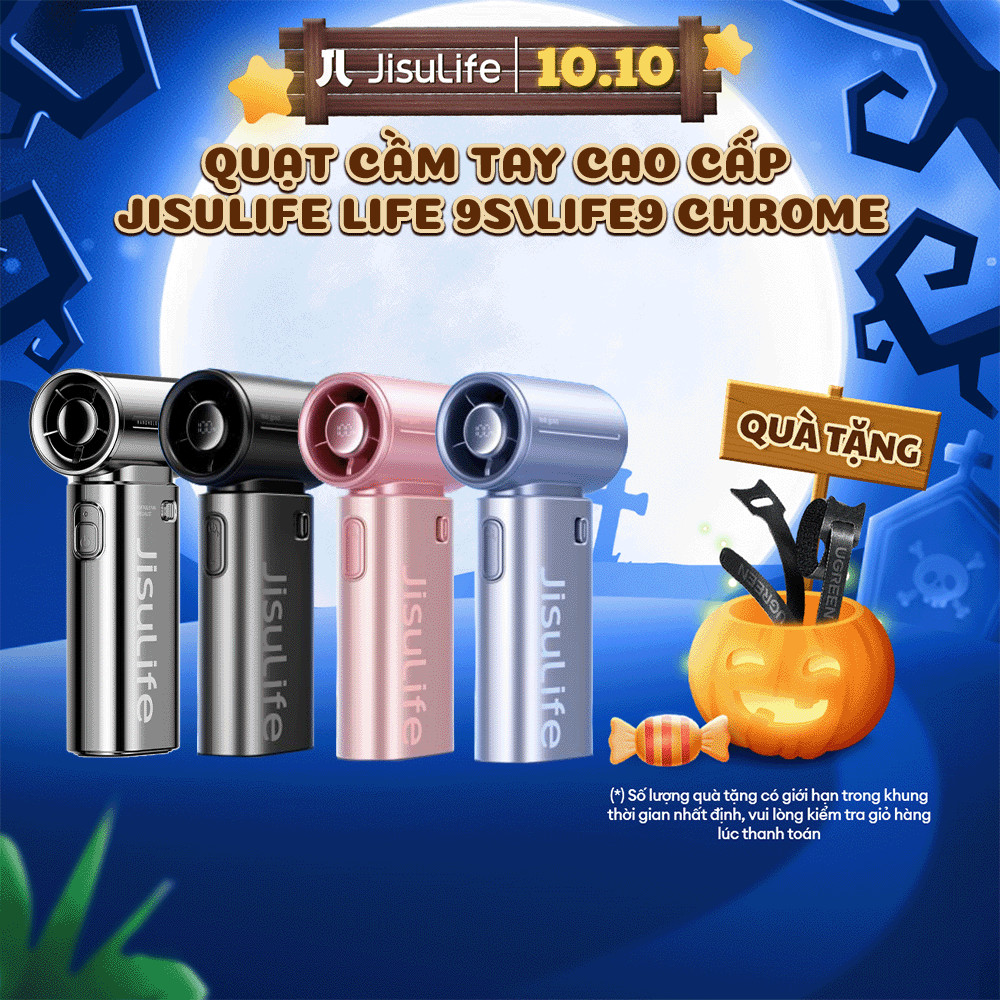 Quạt Cầm Tay Mini Jisulife Life9S/Life9Chrome - Pin 5000mAh - Dùng Đến 18Giờ - Chính hãng - BH 12Tháng