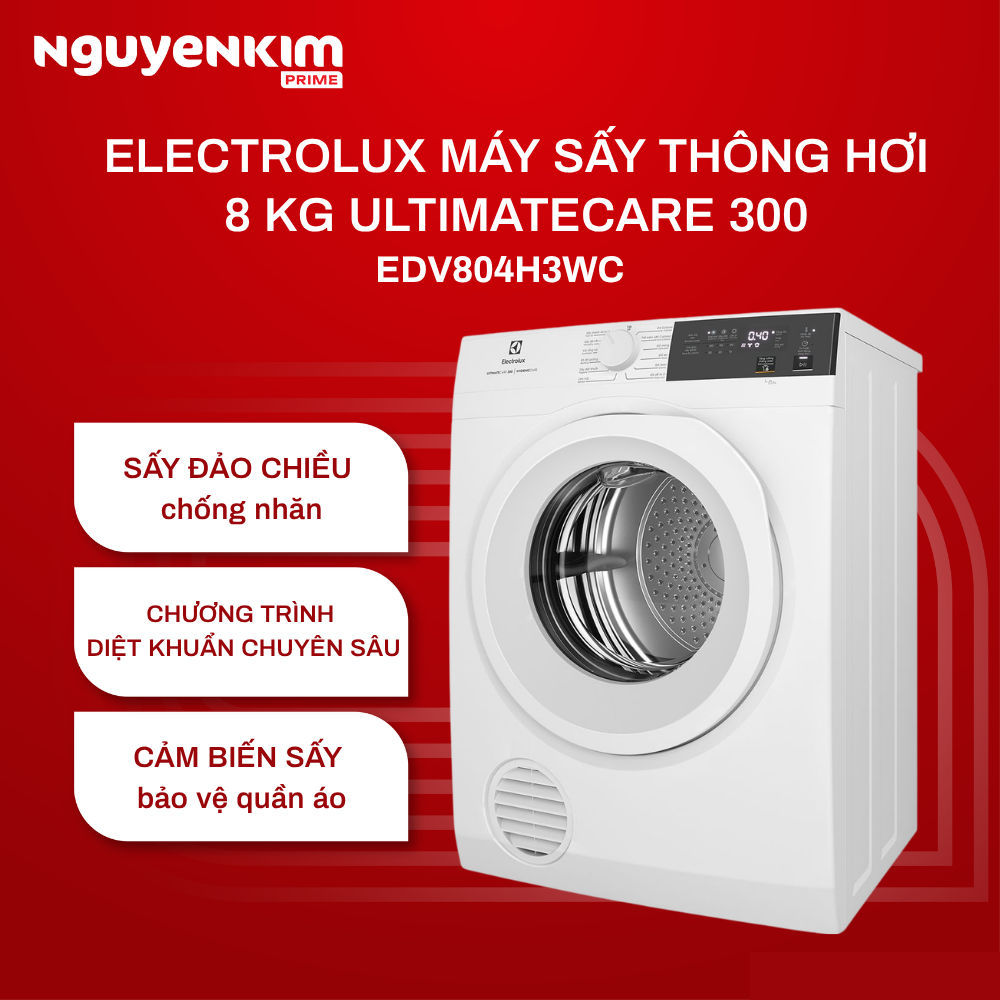 [Phí Lắp đặt 0Đ HN HCM] Máy sấy quần áo thông hơi Electrolux 8 kg EDV804H3WC