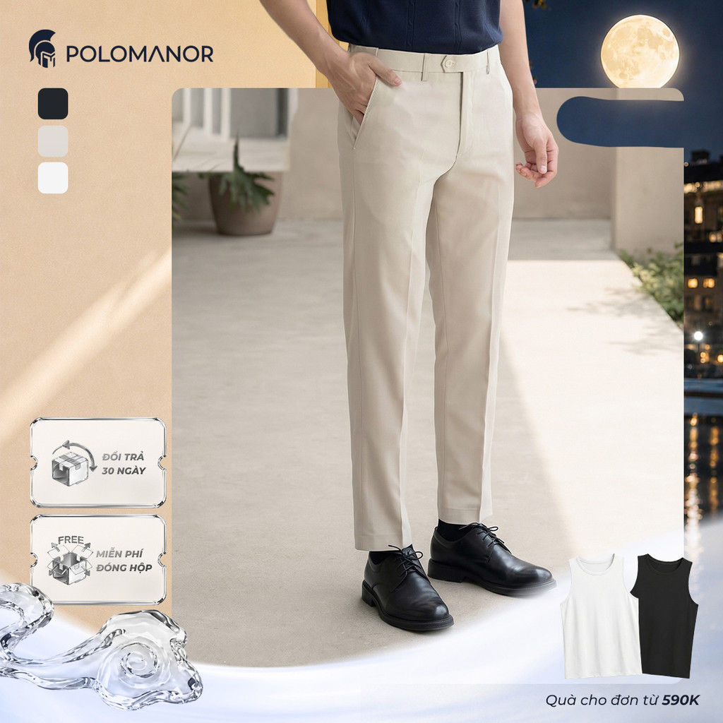 [BEST SELLER] Quần dài tây nam POLOMANOR co giãn 2 chiều, xuất xịn, lưng đai chun ẩn, chuẩn form