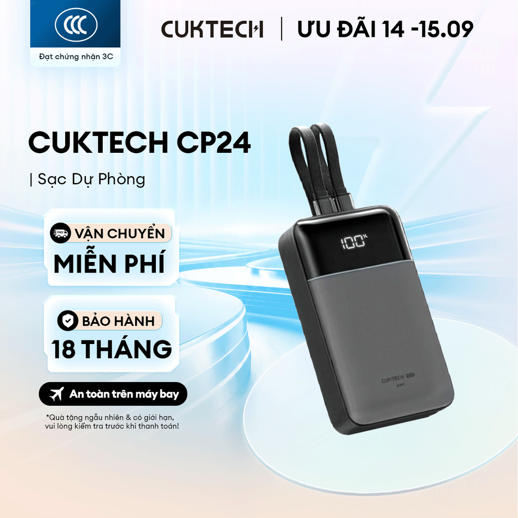 CUKTECH CP24 Sạc Di Động Kèm Cáp | Dung lượng 20.000mAh | Công Suất Max 40W | Bảo Hành 18 Tháng LPB200NL/LPB200N