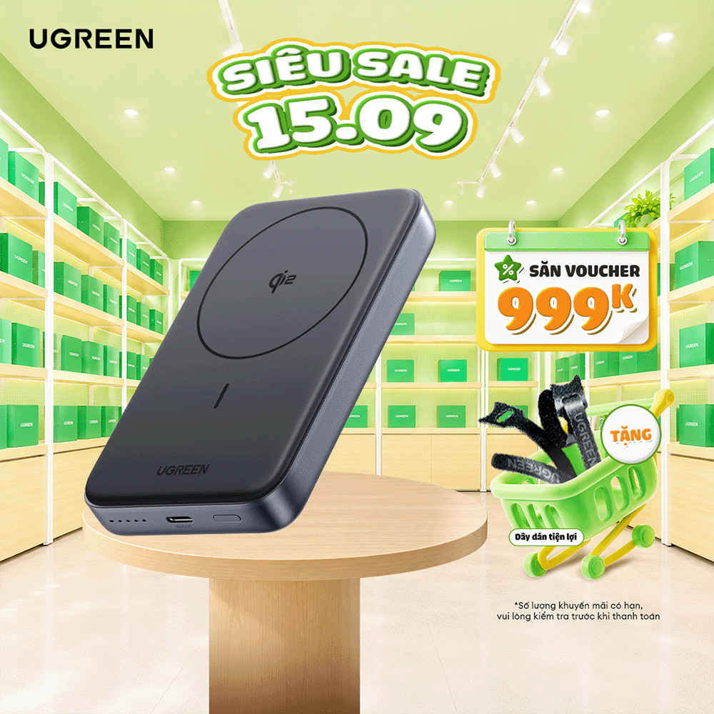 Pin sạc dự phòng không dây 10000mAh Ugreen Qi2 | Công suất 20W/30W | BH 18 tháng 1 đổi 1 | 45763 55135B 65176B 75982SR