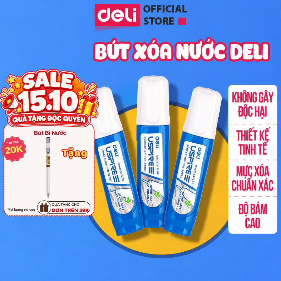 [DEAL 9K] Bút Xóa Nước 12ml Deli Bút Xóa Sạch Nhanh Khô An Toàn Sử Dụng Thuận Tiện Học Sinh Sinh Viên Văn Phòng