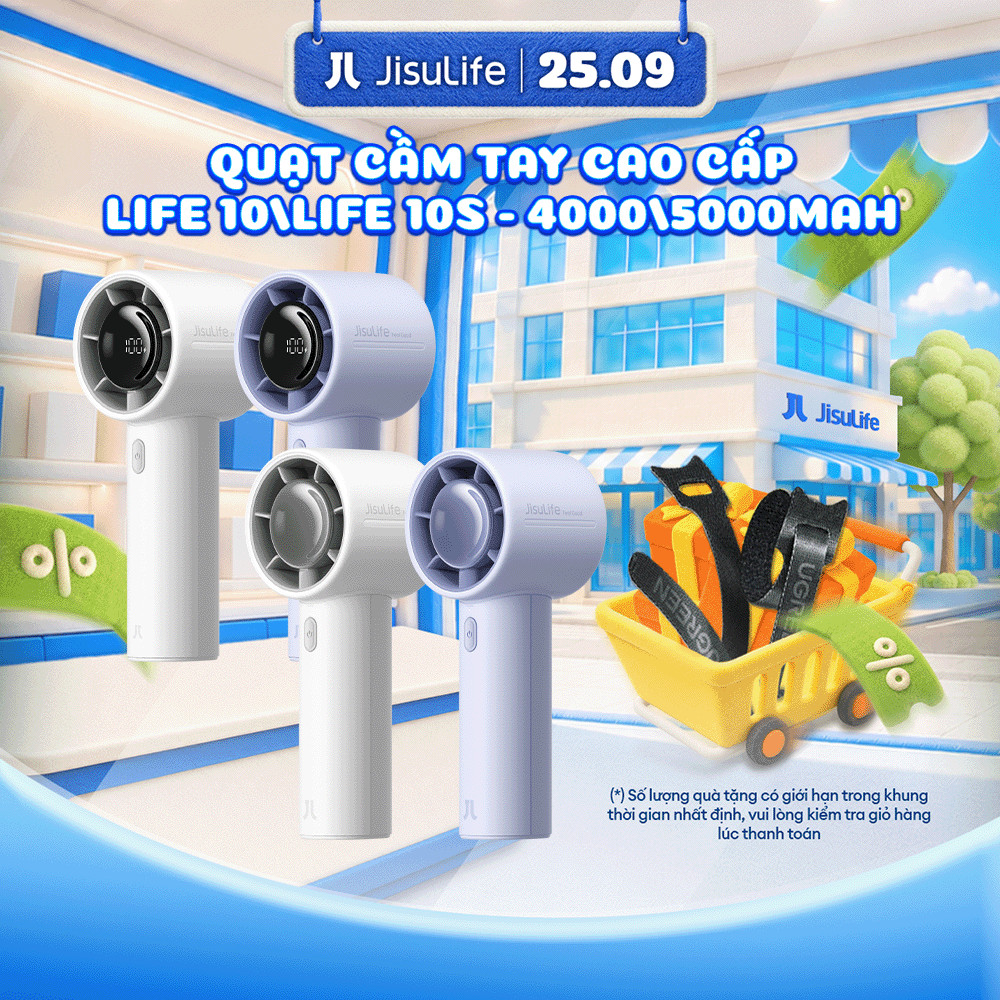 Quạt Cầm Tay Cao Cấp JISULIFE Life10 và 10S 4000/5000mAh | 5 cấp độ gió | Sử dụng đến 28h | Bảo Hành Chính Hãng 12 Tháng