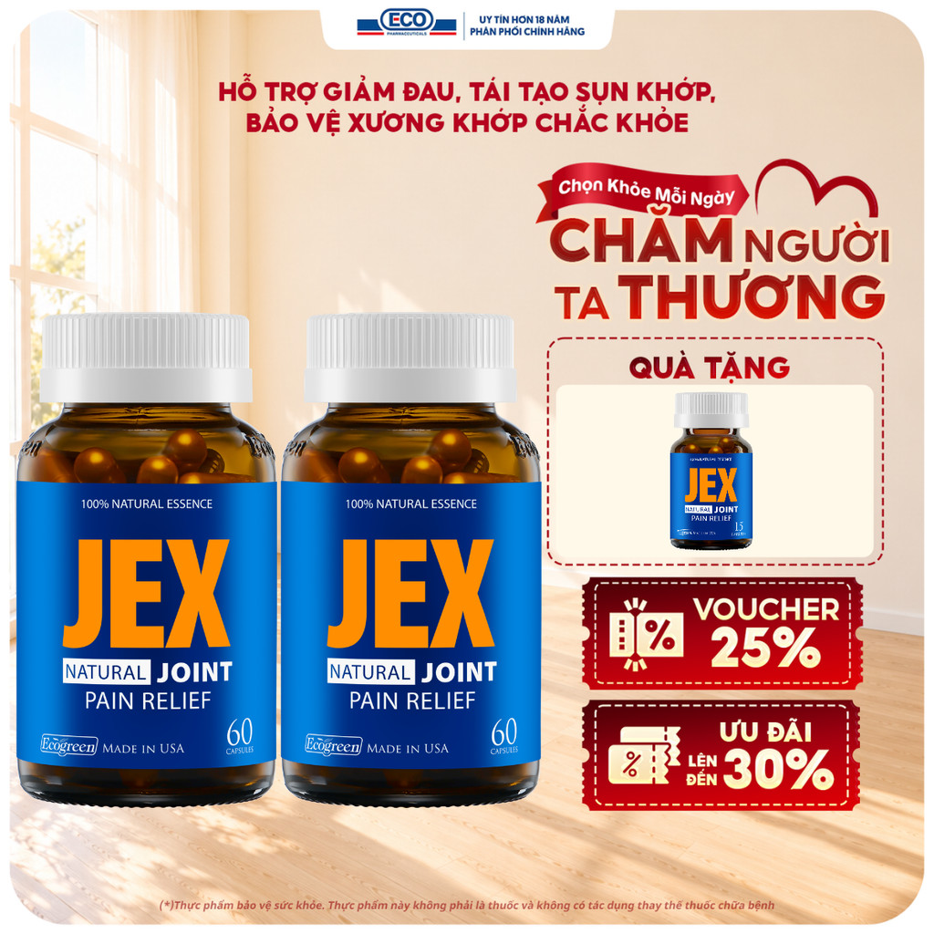 [Tặng Hộp 15v] Combo 2 Hộp 60v - Viên Uống Giảm Đau Xương Khớp JEX Ecogreen Tái Tạo Sụn Khớp