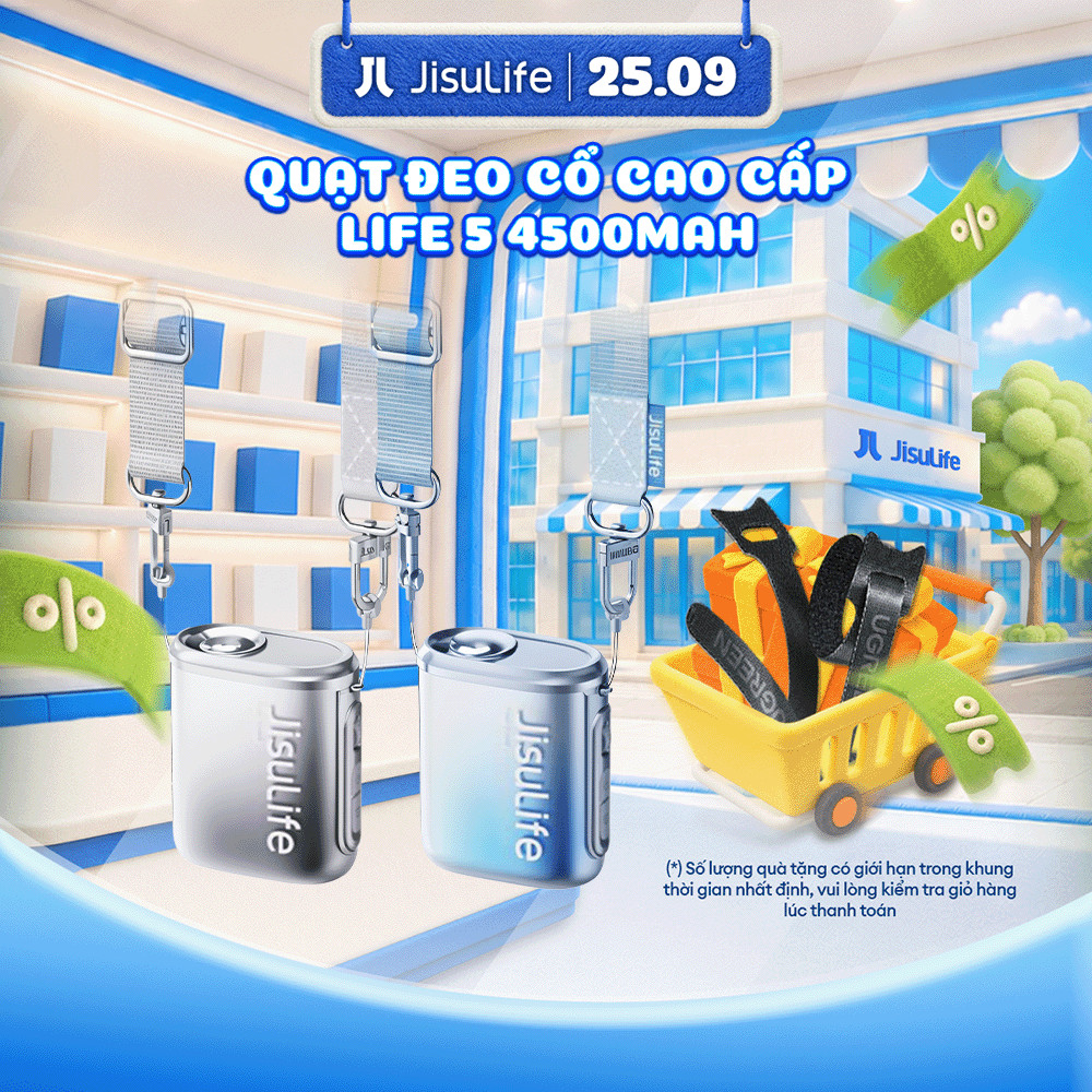 Quạt Đeo Cổ mini JisuLife Life 5 4500mAh Đa Dụng, 100 Cấp Độ Gió, Sử Dụng Đến 16 Giờ, Bảo Hành 12 Tháng Chính Hãng