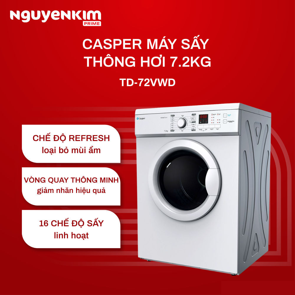 [Phí Lắp đặt 0Đ HN HCM] Máy sấy quần áo thông hơi Casper 7.2 kg TD-72VWD