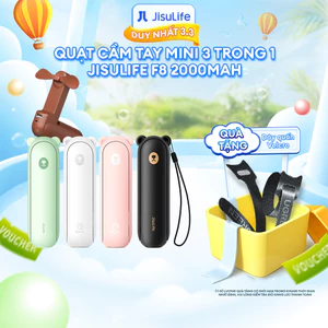 Quạt Cầm Tay Mini 3 Trong 1 JISULIFE F8 2000mAh Tích Hợp Sạc Dự Phòng, Đèn Pin Siêu Sáng Chính Hãng - Bảo Hành 12 Tháng