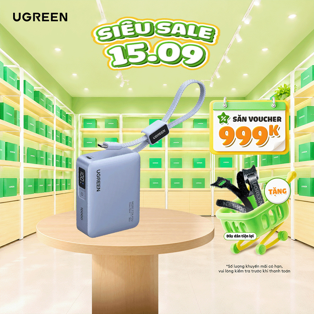Pin Sạc Dự Phòng Ugreen PB584 10000mAh | Sạc Nhanh 33W Cáp Liền USB-C | Bảo Hành 18 Tháng 1 Đổi 1 | 75173B