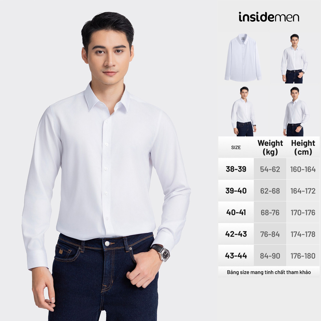 Áo sơ mi công sở slim fit dài tay INSIDEMEN màu trắng basic Có Chữ Sau Lưng,polyester bền màu ILS0690Z