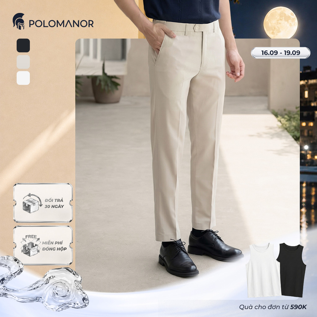 [BEST SELLER] Quần dài tây nam POLOMANOR co giãn 2 chiều, xuất xịn, lưng đai chun ẩn, chuẩn form