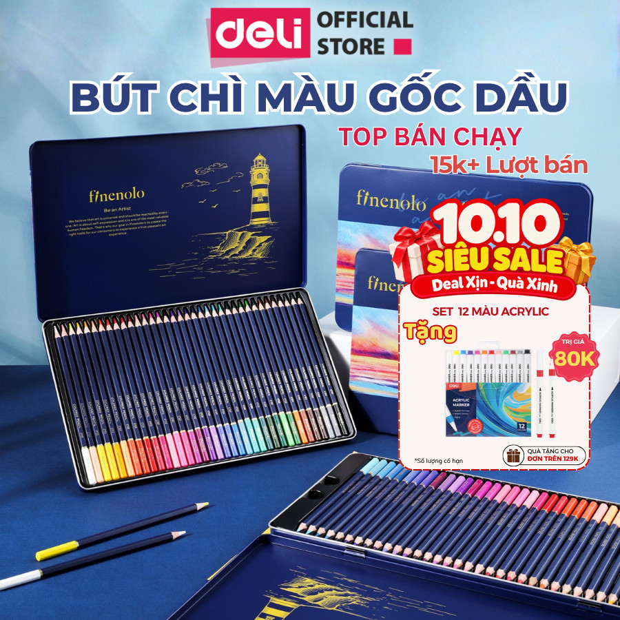 Bút Chì Màu Gốc Dầu DELI Màu Chì Gốc Dầu Vẽ Chuyên Nghiệp Lượng Dầu Cao Lõi 4mm Tô Mịn Thân gỗ Basswood