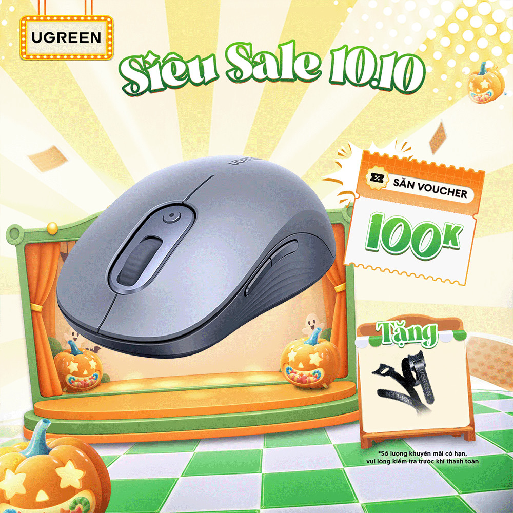 Chuột không dây Ugreen MU006 Chế Độ Kép Chuột Ergonomic 4000 DPI | 6 Nút Tắt Tiếng | BH 18 tháng 1 đổi 1 | 90545