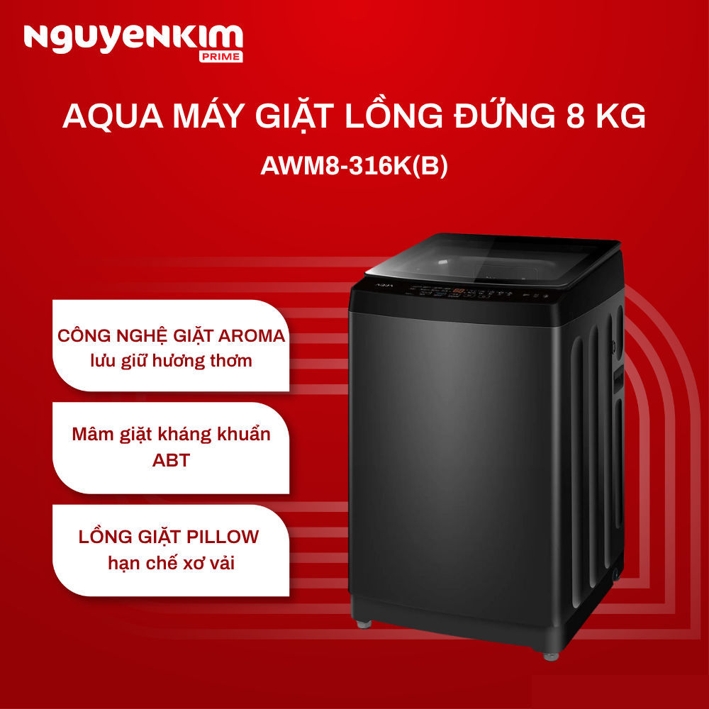 [Phí Lắp đặt 0Đ HN HCM] Máy giặt cửa trên Aqua 8 kg AWM8-316K(B)