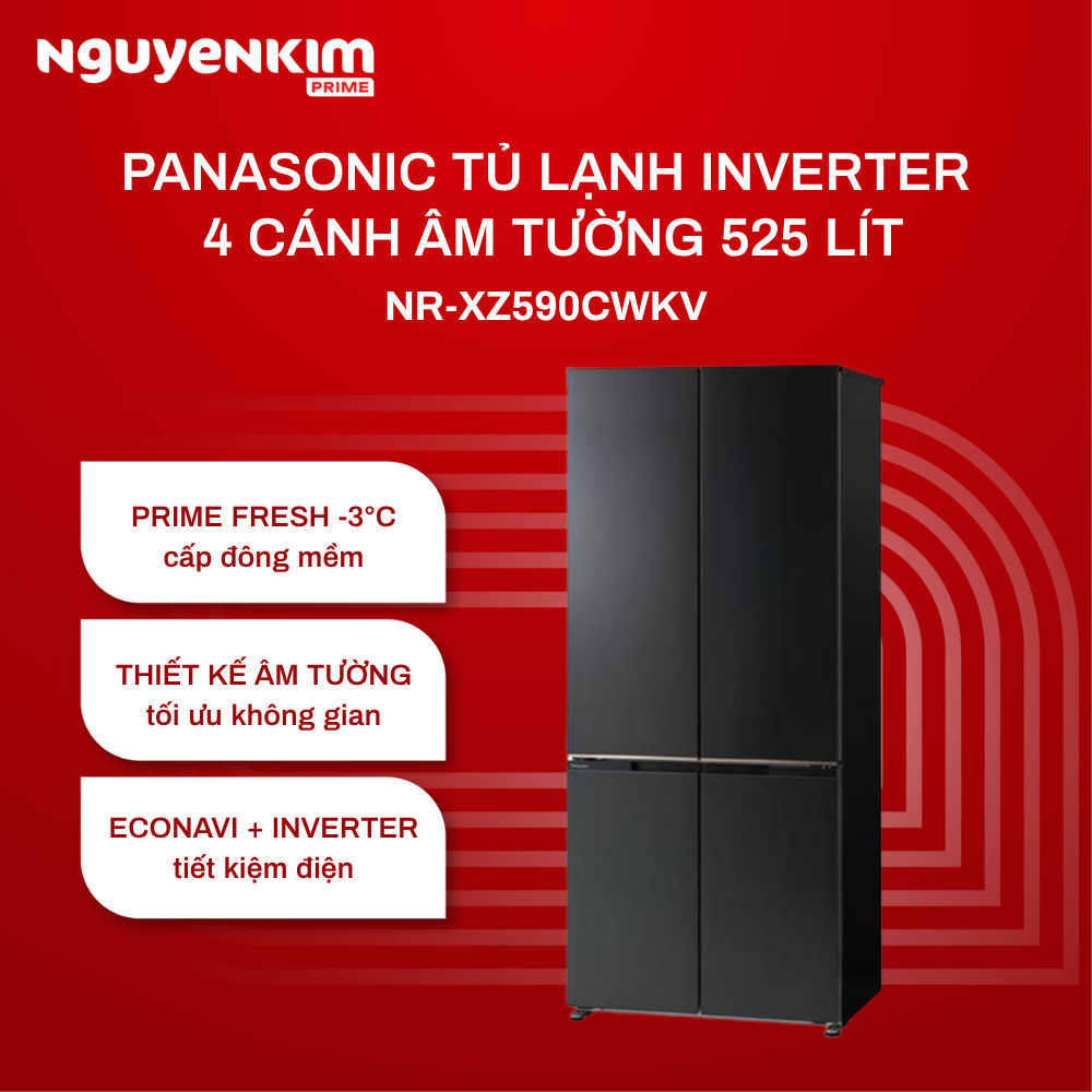 Tủ lạnh Panasonic Inverter 4 cánh âm tường 525 lít NR-XZ590CWKV