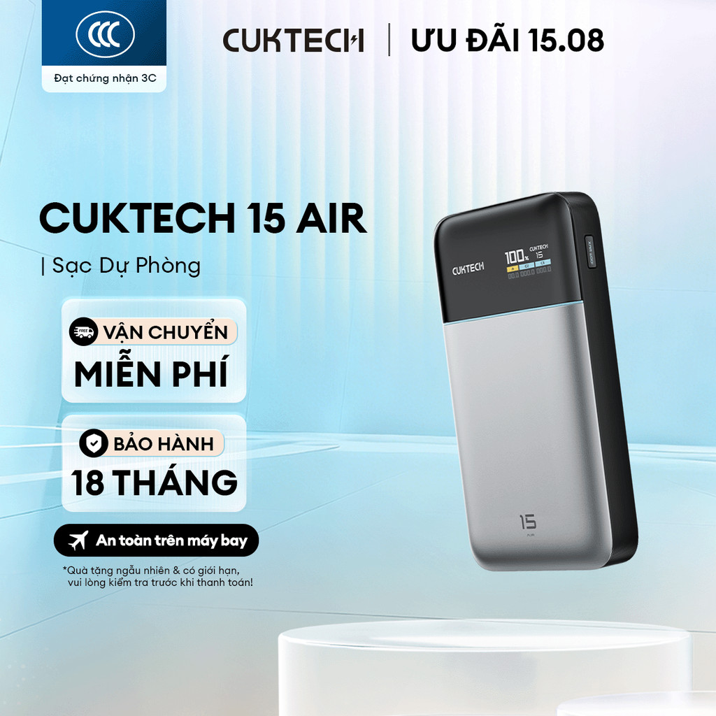 CUKTECH 15 AIR Sạc Di Động 2C1A | Công Suất 100W Max | Dung Lượng 15.000mAh | Bảo Hành 18 Tháng PB150S | BigBuy360 - bigbuy360.vn