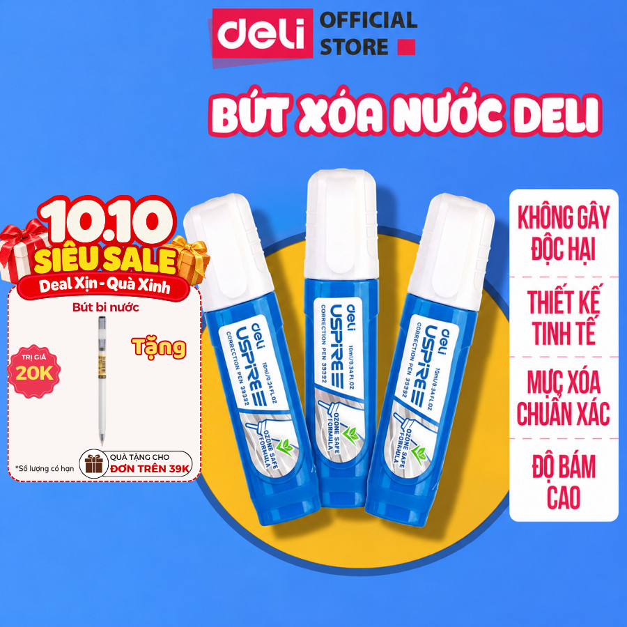 [DEAL 9K] Bút Xóa Nước 12ml Deli Bút Xóa Sạch Nhanh Khô An Toàn Sử Dụng Thuận Tiện Học Sinh Sinh Viên Văn Phòng