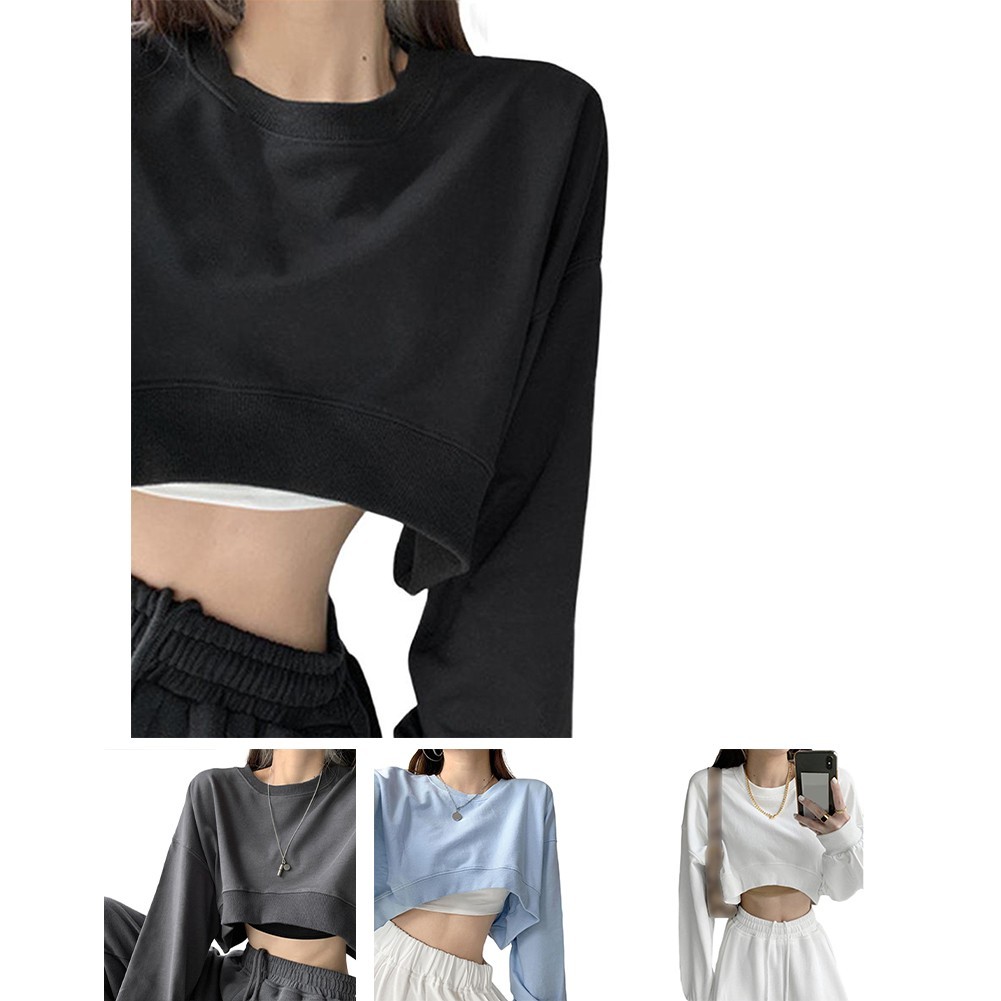 [COSYH] Áo Crop Top Crop Top dài tay dành cho nữ Áo thun dáng rộng