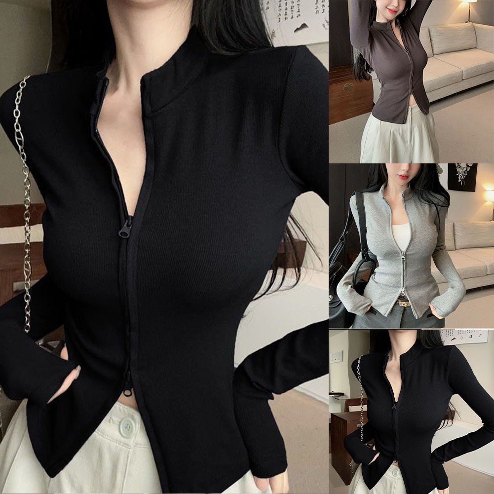 [COSYH] Áo Len Cardigan Cổ Đứng Dây Kéo Đôi - Phù Hợp Nhiều Tình Huống