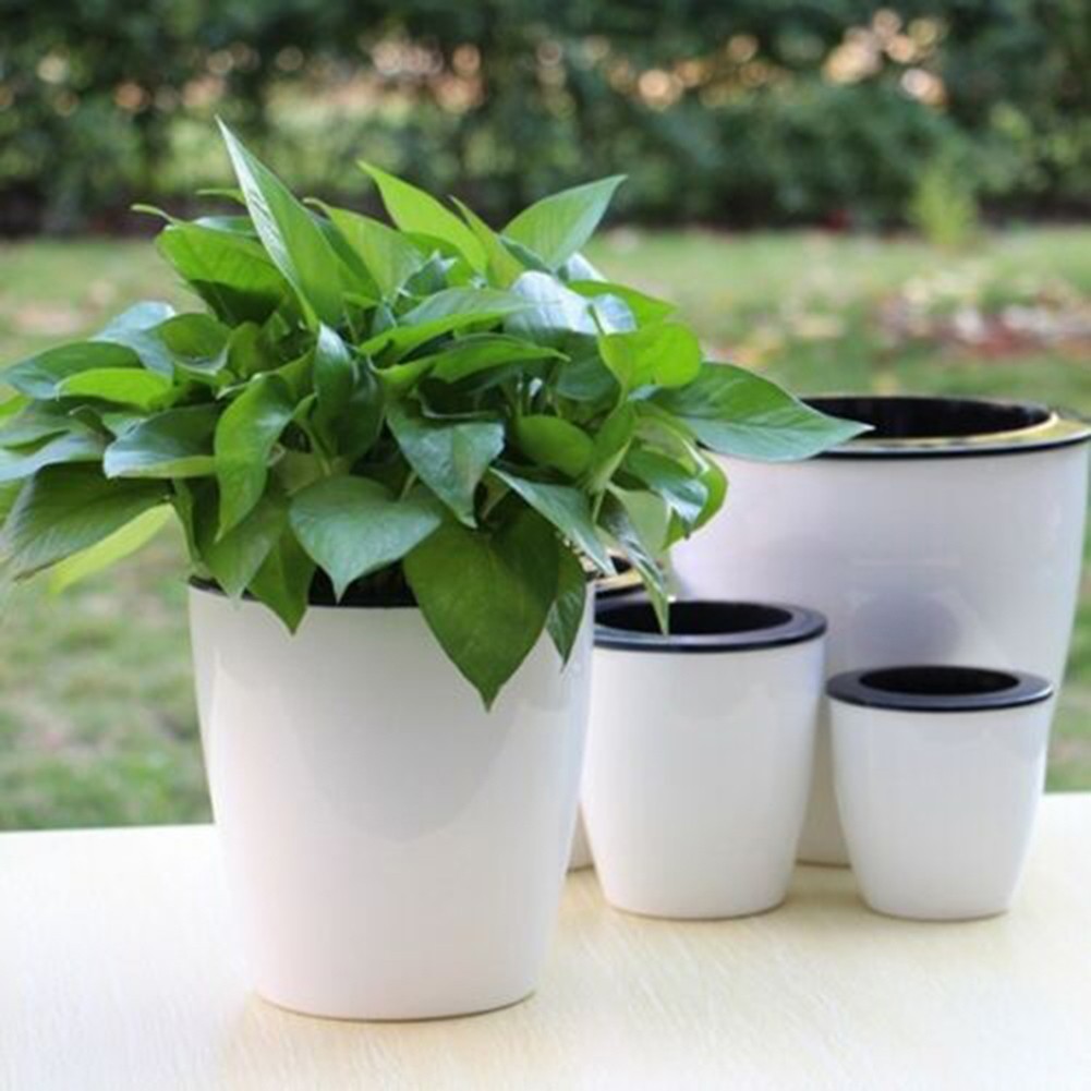< cosyh > Chậu hoa bằng nhựa tròn tự tưới cây tự động Trang trí sân vườn Văn phòng tại nhà