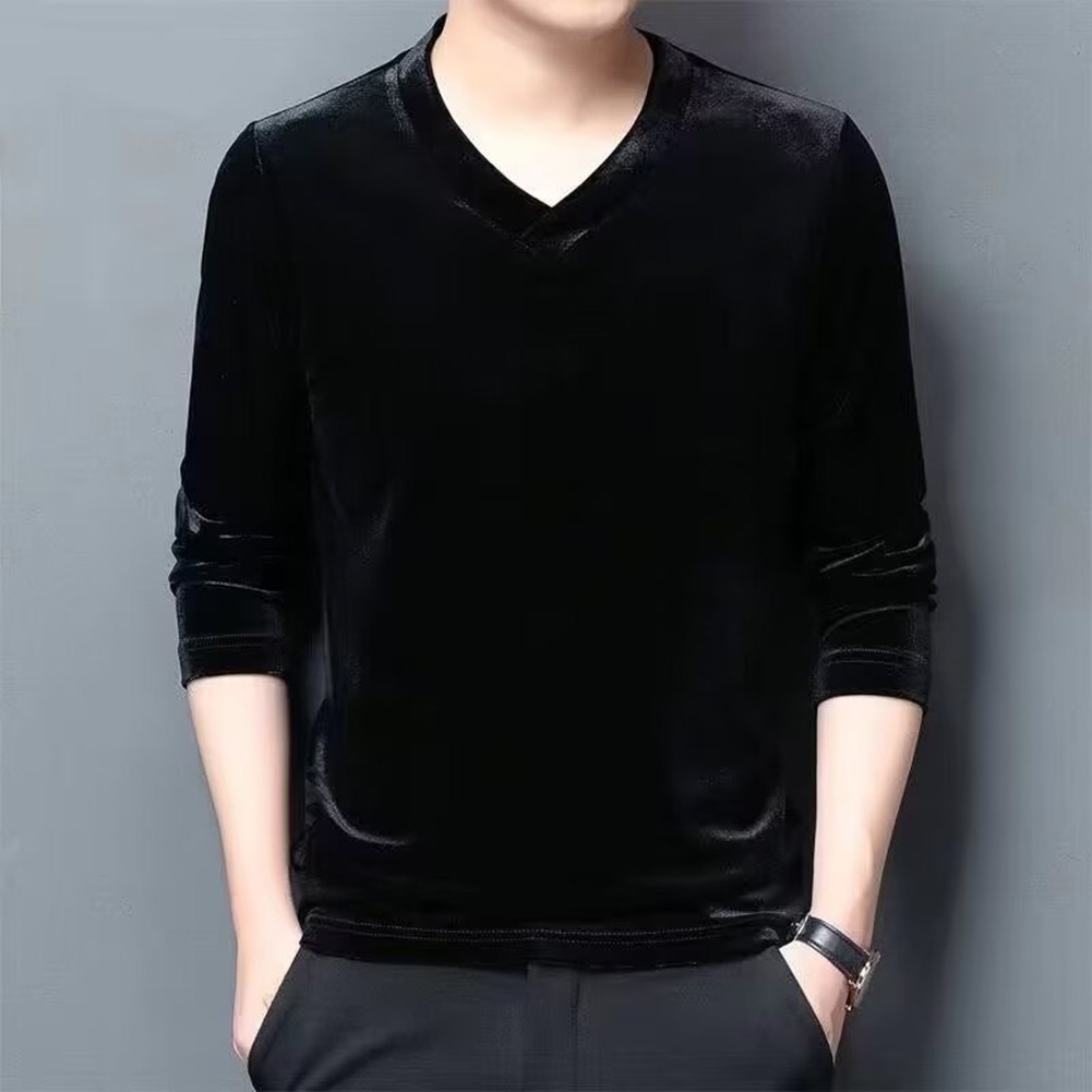 Áo sơ mi nam cổ chữ V bằng nhung nguyên khối, phù hợp mùa đông