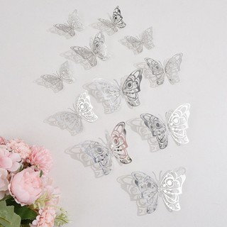 [FUXIN] 12 Miếng Dán Tường Bướm 3D Trang Trí Bánh Cưới Giấy Vàng