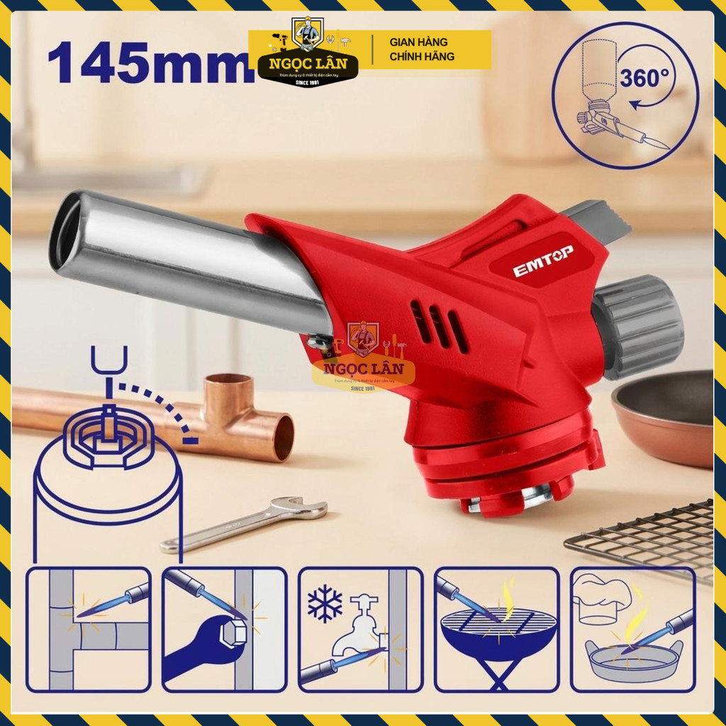 Khò Gas Đầu Khò Ga EMTOP Cao Cấp EMFG1604 Điều Chỉnh Nhiệt Độ Đa Năng Cho Hộ Gia Đình Và Nhà Hàng