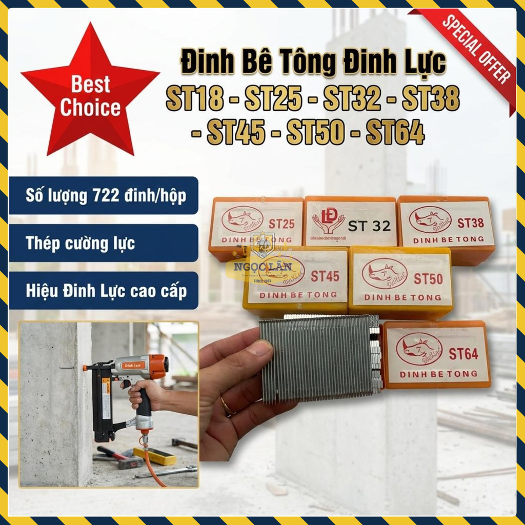 Đinh Nạp Máy Bắn Bê Tông Đinh Lực ST18 - ST25 - ST32 - ST38 - ST45 - ST50 - ST64 Hộp 722 Đinh