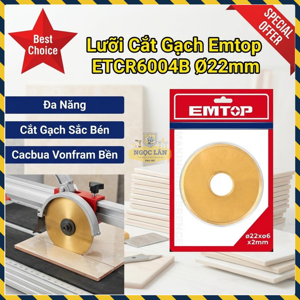 Lưỡi Cắt Gạch Emtop ETCR6004B Hợp Kim Vonfram Cao Cấp Ø22mm Cho Bàn Cắt 600mm 800mm