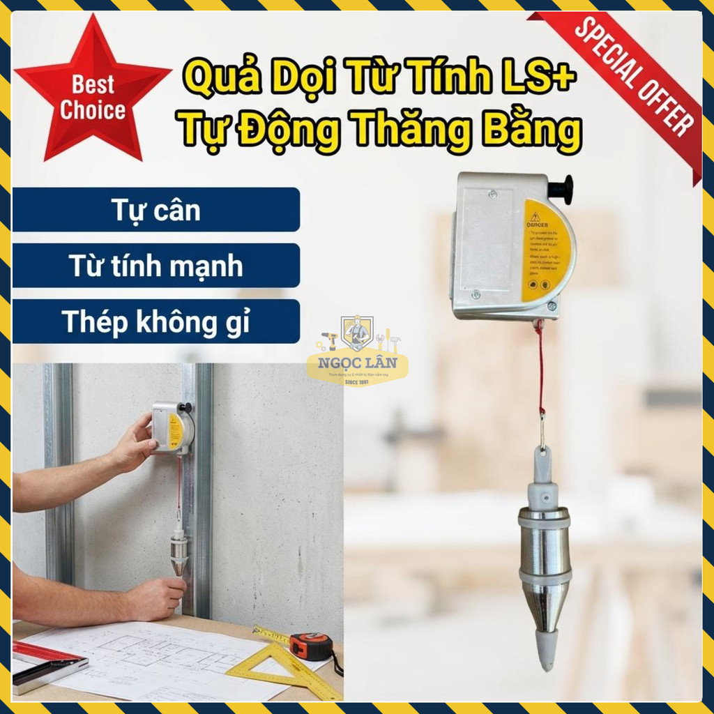 Quả Dọi LS+ Từ Tính Tự Động Giữ Thăng Bằng, Lập Lòn Bằng Thép Không Gỉ Cao Cấp