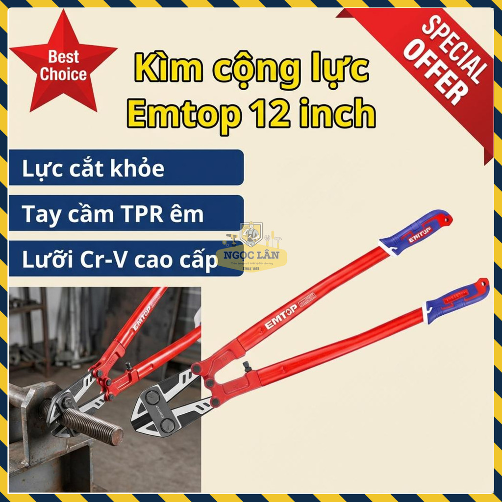 Kìm Cộng Lực 12 Inch Emtop EBCR1201 Lưỡi Cr-V Cao Cấp, Tay Cầm TPR