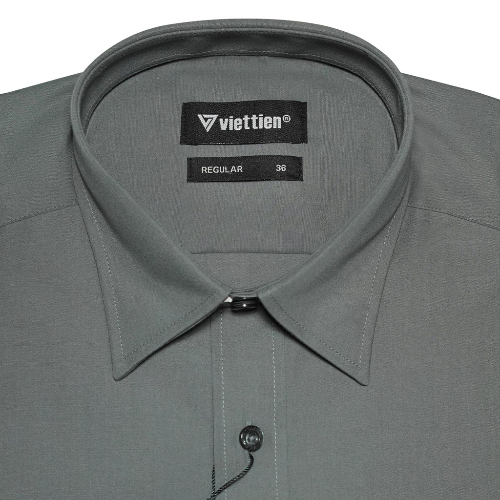 VIETTIEN SALE - Áo Sơ Mi VIETTIEN Dài Tay, Xám Đậm, Họa Tiết Trơn, Form Regular Lai Bầu