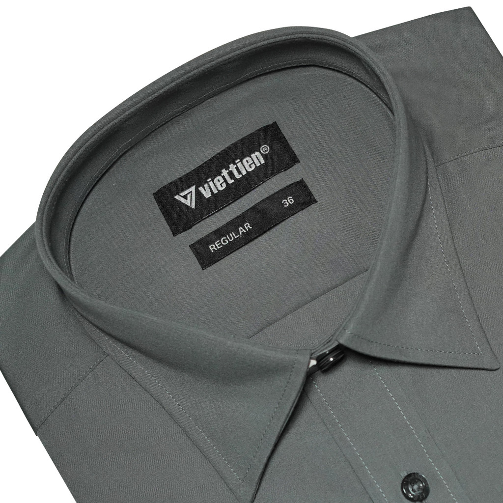 VIETTIEN SALE - Áo Sơ Mi VIETTIEN Dài Tay, Xám Đậm, Họa Tiết Trơn, Form Regular Lai Bầu