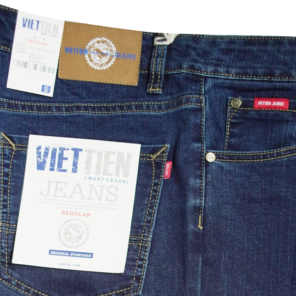 VIETTIEN SALE - Quần Jean Việt Tiến, Màu Xanh Đậm, Họa Tiết Trơn, Form Regular Chất liệu Cao cấp