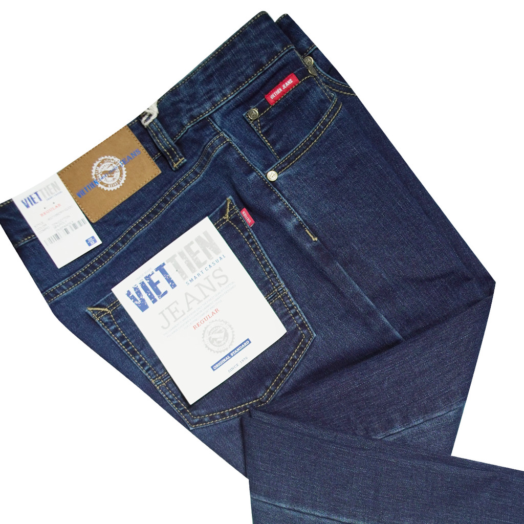 VIETTIEN SALE - Quần Jean Việt Tiến, Màu Xanh Đậm, Họa Tiết Trơn, Form Regular Chất liệu Cao cấp