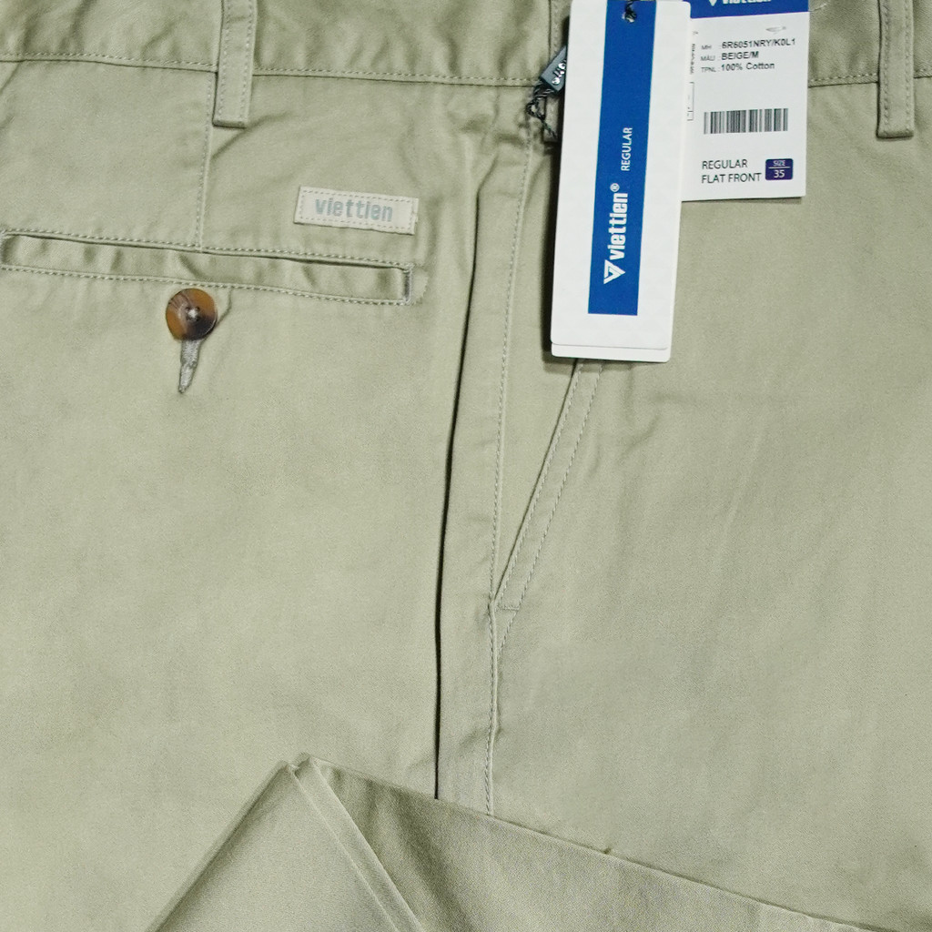 VIETTIEN SALE - Quần Khaki Việt Tiến, Màu Beige, Họa Tiết Trơn, Form Regular Chất liệu Cao cấp
