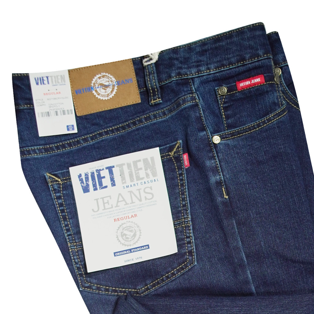 VIETTIEN SALE - Quần Jean Việt Tiến, Màu Xanh Đậm, Họa Tiết Trơn, Form Regular Chất liệu Cao cấp