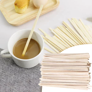 Máy khuấy cà phê bằng gỗ dùng một lần Máy khuấy gỗ bạch dương tròn 100 miếng Bộ khuấy bằng gỗ Máy khuấy cà phê Máy trộn