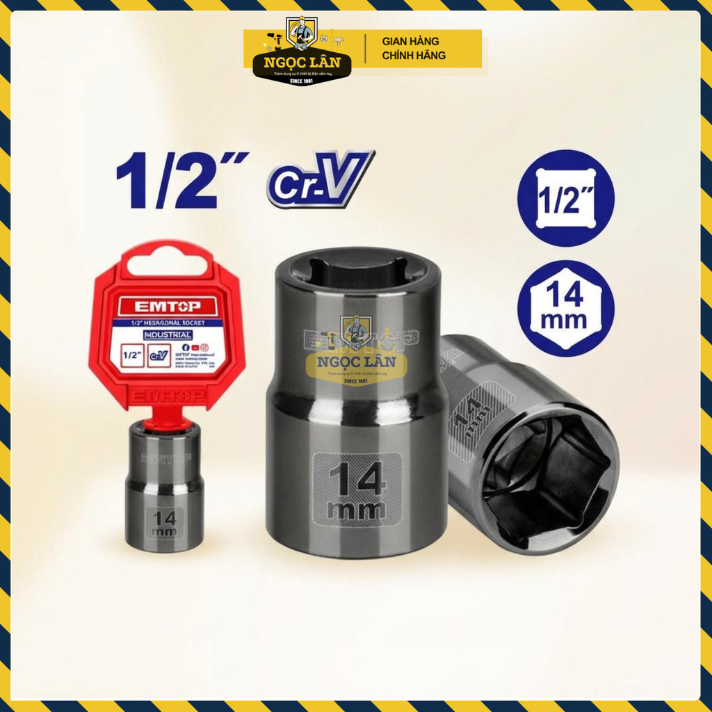 Đầu Tuýp 14mm 1/2" EMTOP Chất Liệu 50BV30