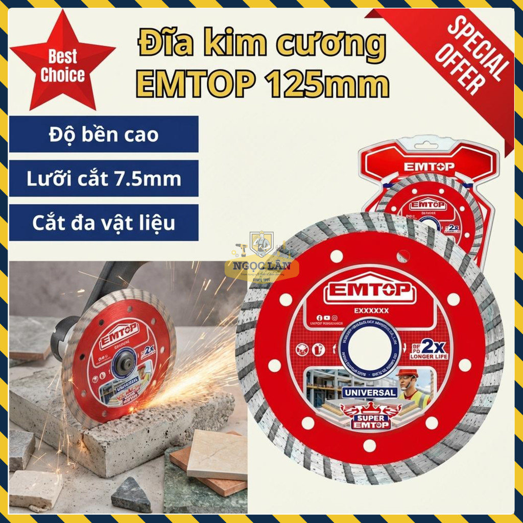 Đĩa Kim Cương Đa Năng EMTOP 125mm Cắt Gạch Đá Bê Tông