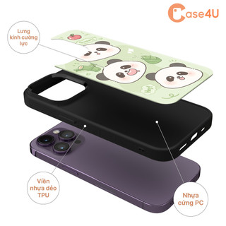 Ốp Lưng Cho iPhone Samsung, Ốp Cứng Viền Dẻo Hình Gấu Trúc Xanh Cute Kawaii, Panda Sweet