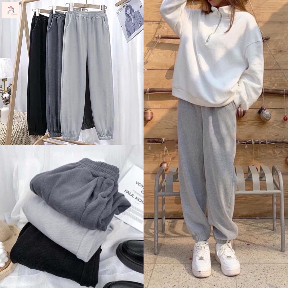 Quần Jogger Len Tăm bo gấu cho mua đông ấm áp 819