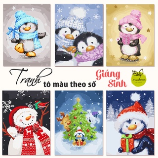 Tranh tô màu, Tranh sơn dầu số hóa tự tô Madoca có khung 40x50cm Giáng Sinh Chú Lùn